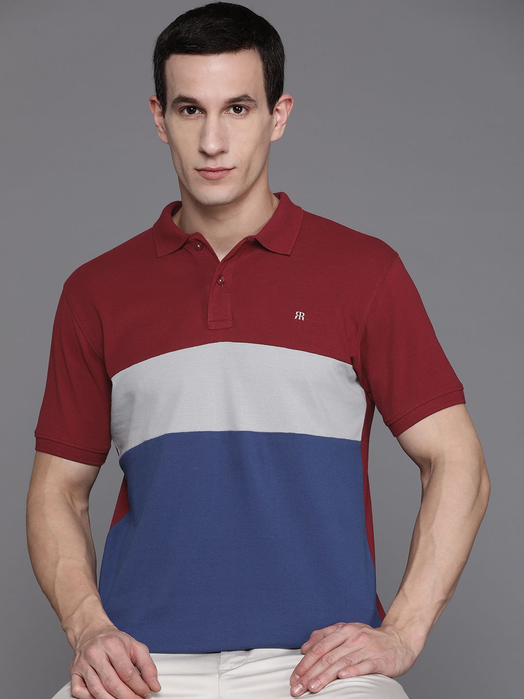 Raymond Colourblocked Pure Cotton Polo Collar T-shirt
