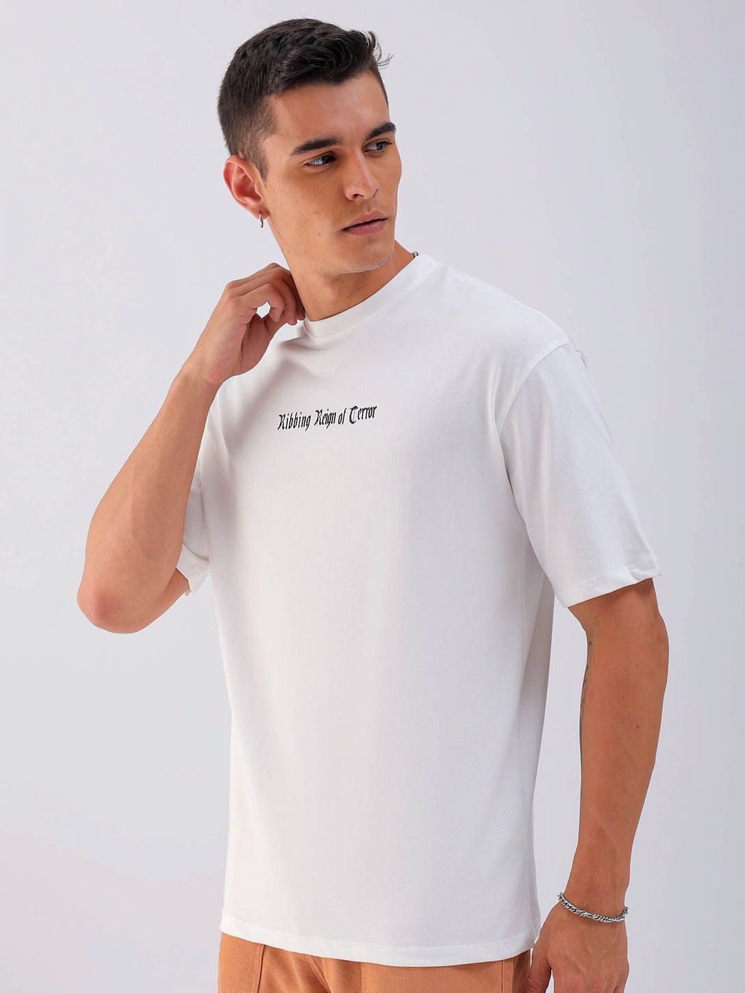 The Indian Garage Co Men Back Printed Boxy Oversized Round Neck T-shirt
