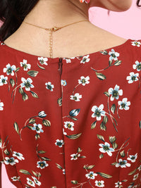 Berrylush Women Gorgeous Red Floral Puff Sleeves Dress