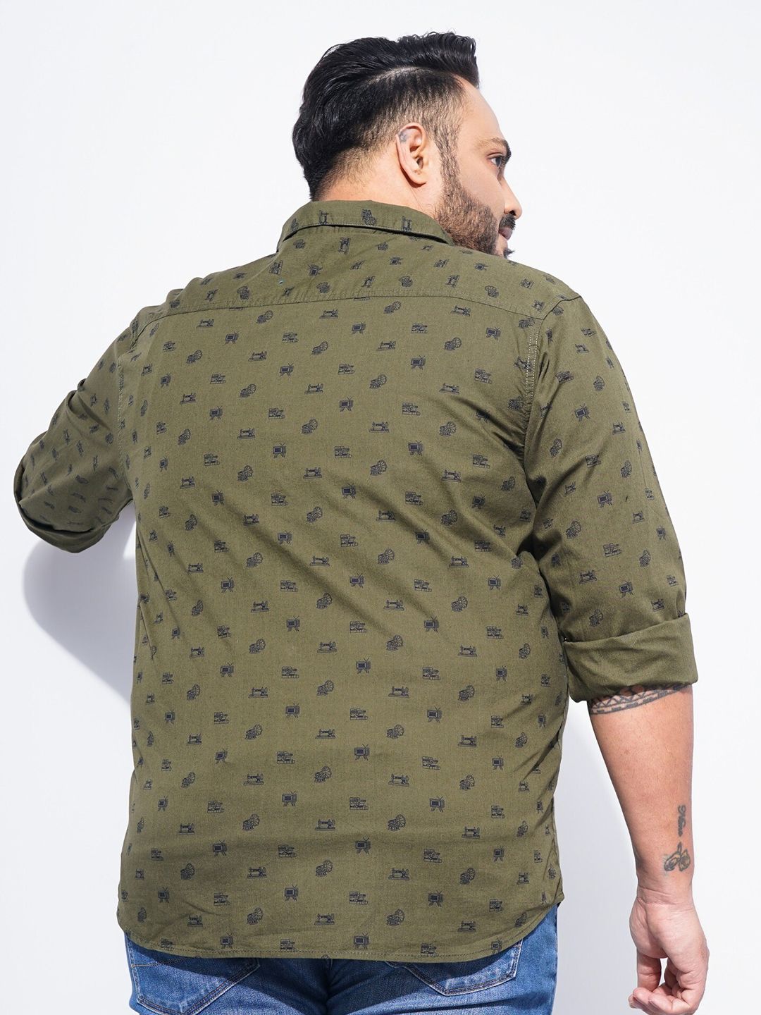 The Indian Garage Co Plus Size Conversational Printed Cotton Casual Shirt