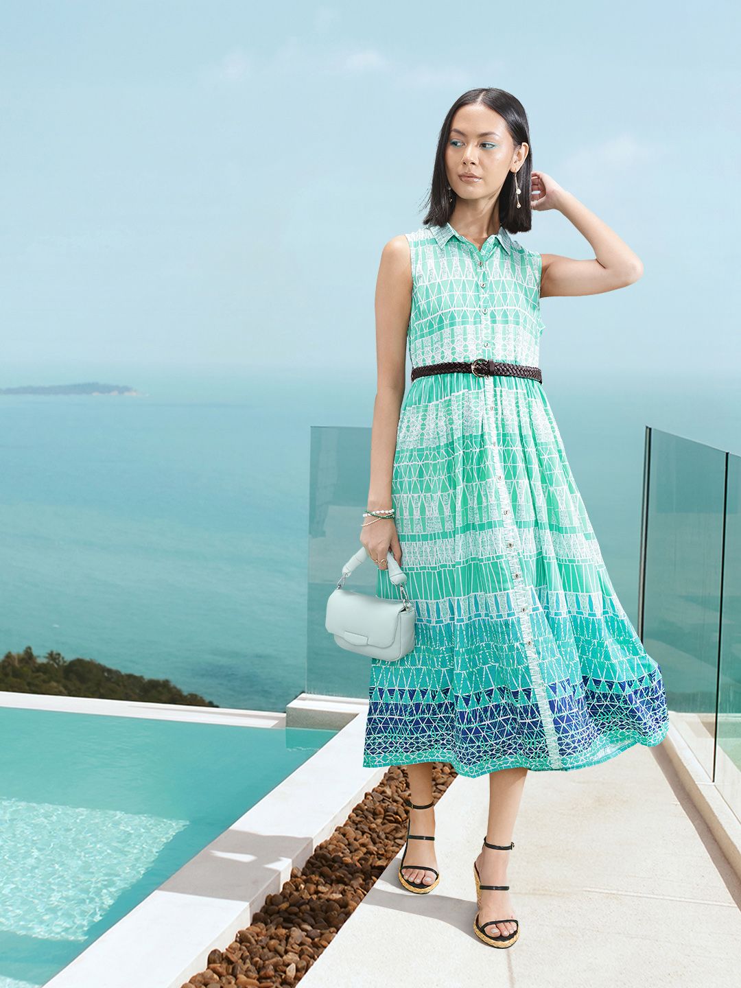 all about you Printed Midi Shirt Dress with Belt