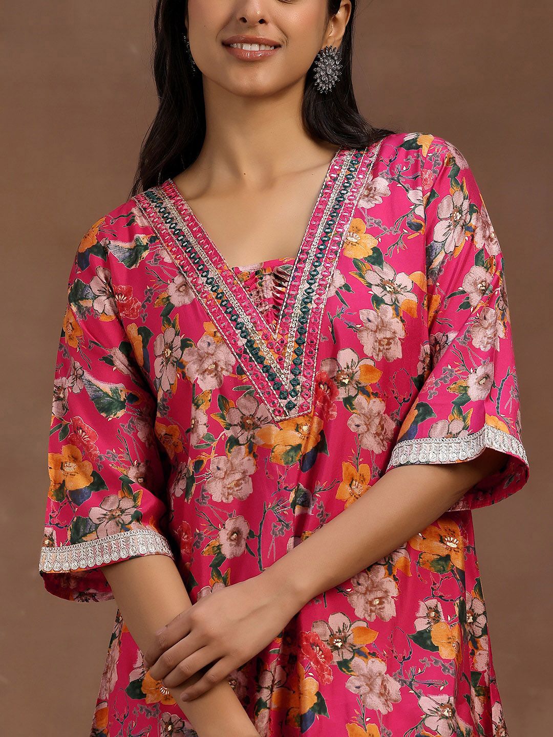 Libas Pink Floral Printed Tunic With Palazzo