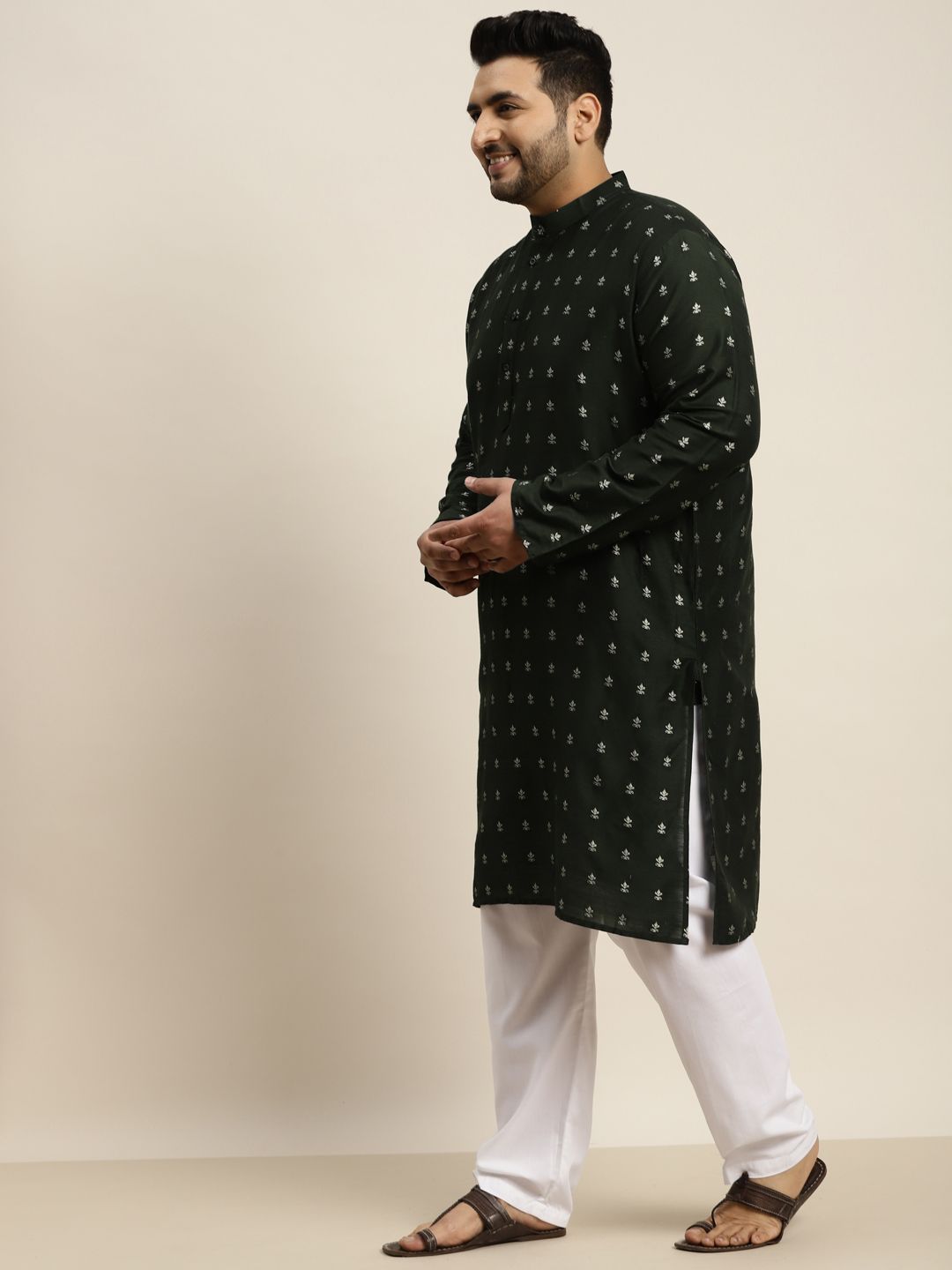SOJANYA PLUS Men Dark Green Material: 80% Cotton, 20% Silk Machine-wash