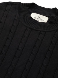 Mr Bowerbird Men Black Pure Cotton Cable Knit Sweater