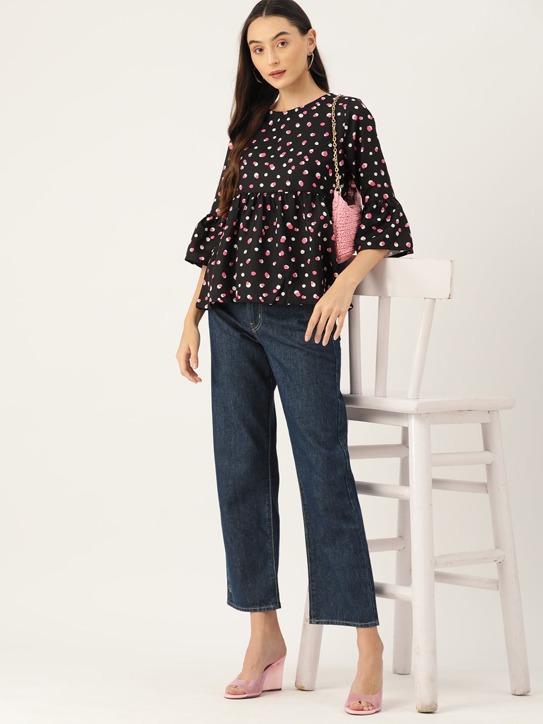 DressBerry Geometric Print Bell Sleeve Top