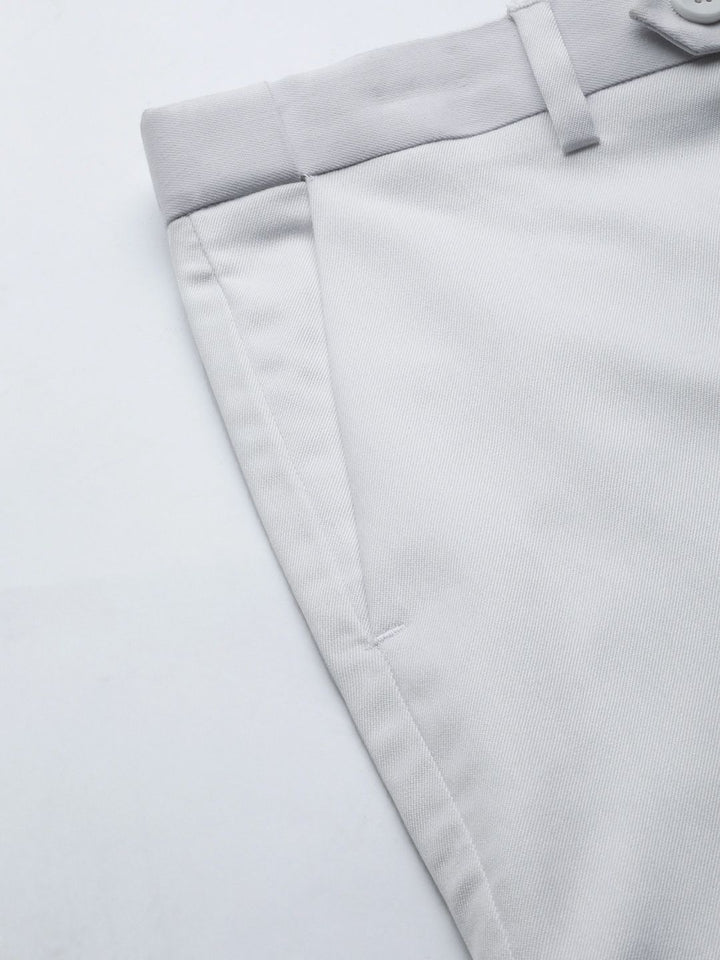 DENNISON Men White Solid Smart Auto Fit Waist Formal Trousers