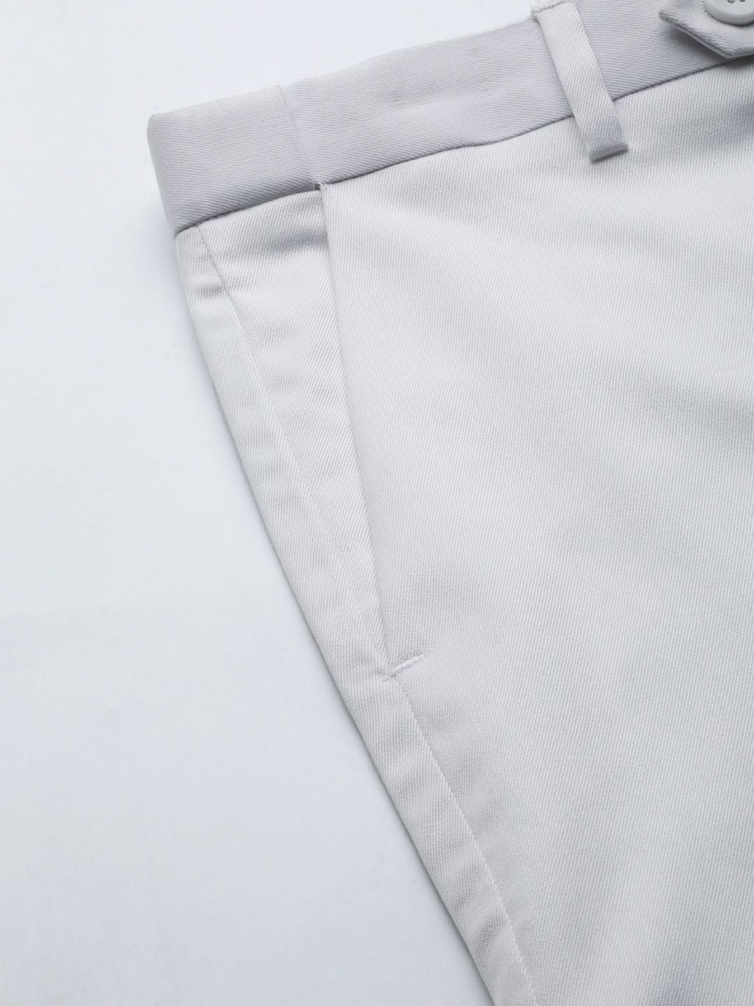 DENNISON Men White Solid Smart Auto Fit Waist Formal Trousers