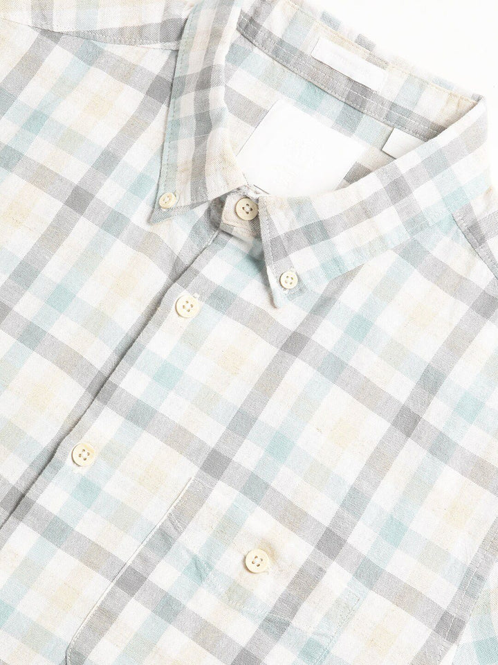THE BEAR HOUSE Tartan Checks Slim Fit Cotton Linen Casual Shirt