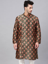 SOJANYA Men Green & Pink Printed Straight Kurta