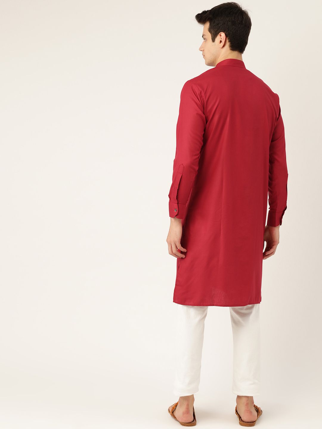 SOJANYA Men Red Solid Straight Kurta