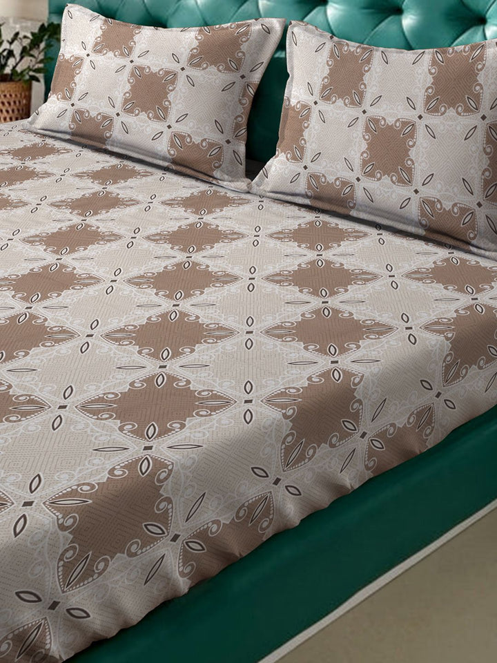 KLOTTHE Coklat Floral Kapas Tulen 400 TC Cadar Katil King dengan 2 Sarung Bantal-250 x 225 cm