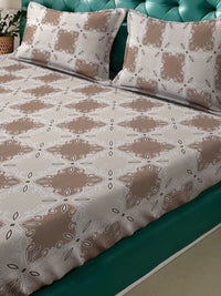 KLOTTHE Coklat Floral Kapas Tulen 400 TC Cadar Katil King dengan 2 Sarung Bantal-250 x 225 cm