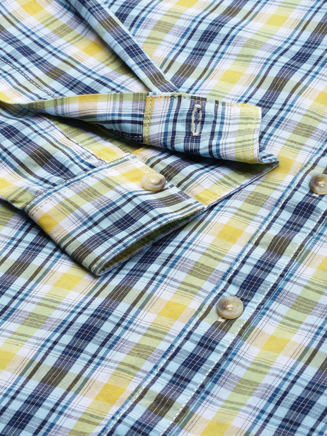 The Indian Garage Co Men Yellow Regular Fit Tartan Checks Opaque Checked Casual Shirt