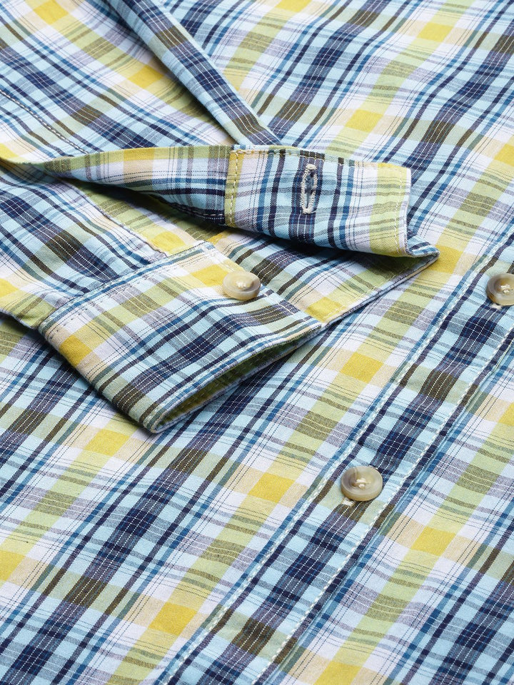 The Indian Garage Co Men Yellow Regular Fit Tartan Checks Opaque Checked Casual Shirt