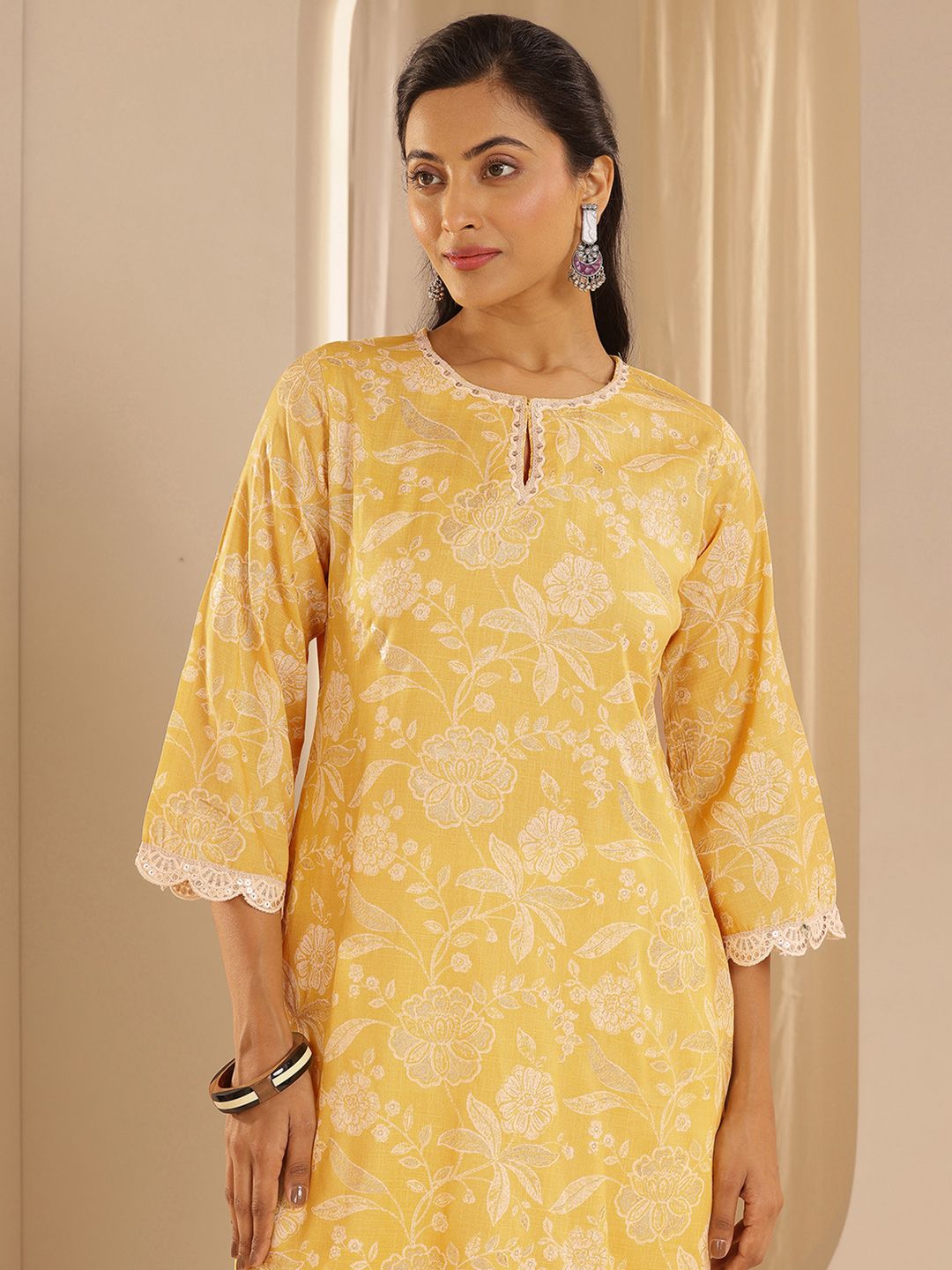 Libas Floral Printed Straight Sequinned Kurta with Palazzos & Dupatta