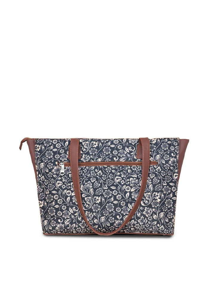 ZOUK Floral Printed Jute Structured Tote Bag