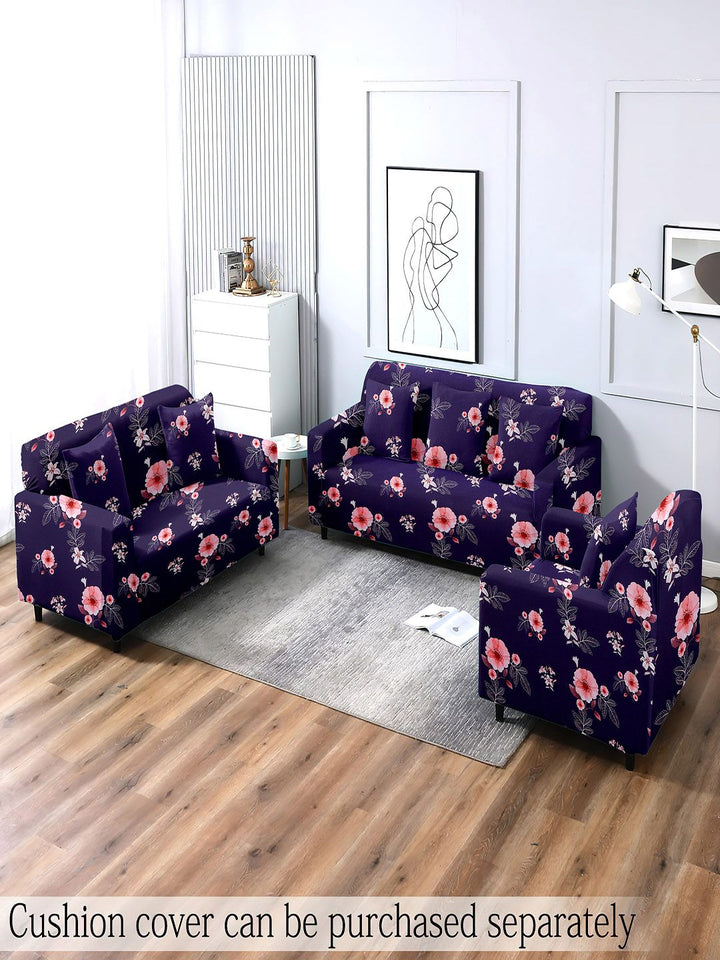 Cortina Navy Blue Floral Printed Single-Seater Sofa Cover