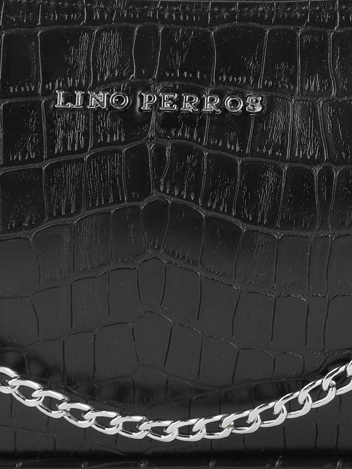 Lino Perros Black Croc Textured Baguette Bag