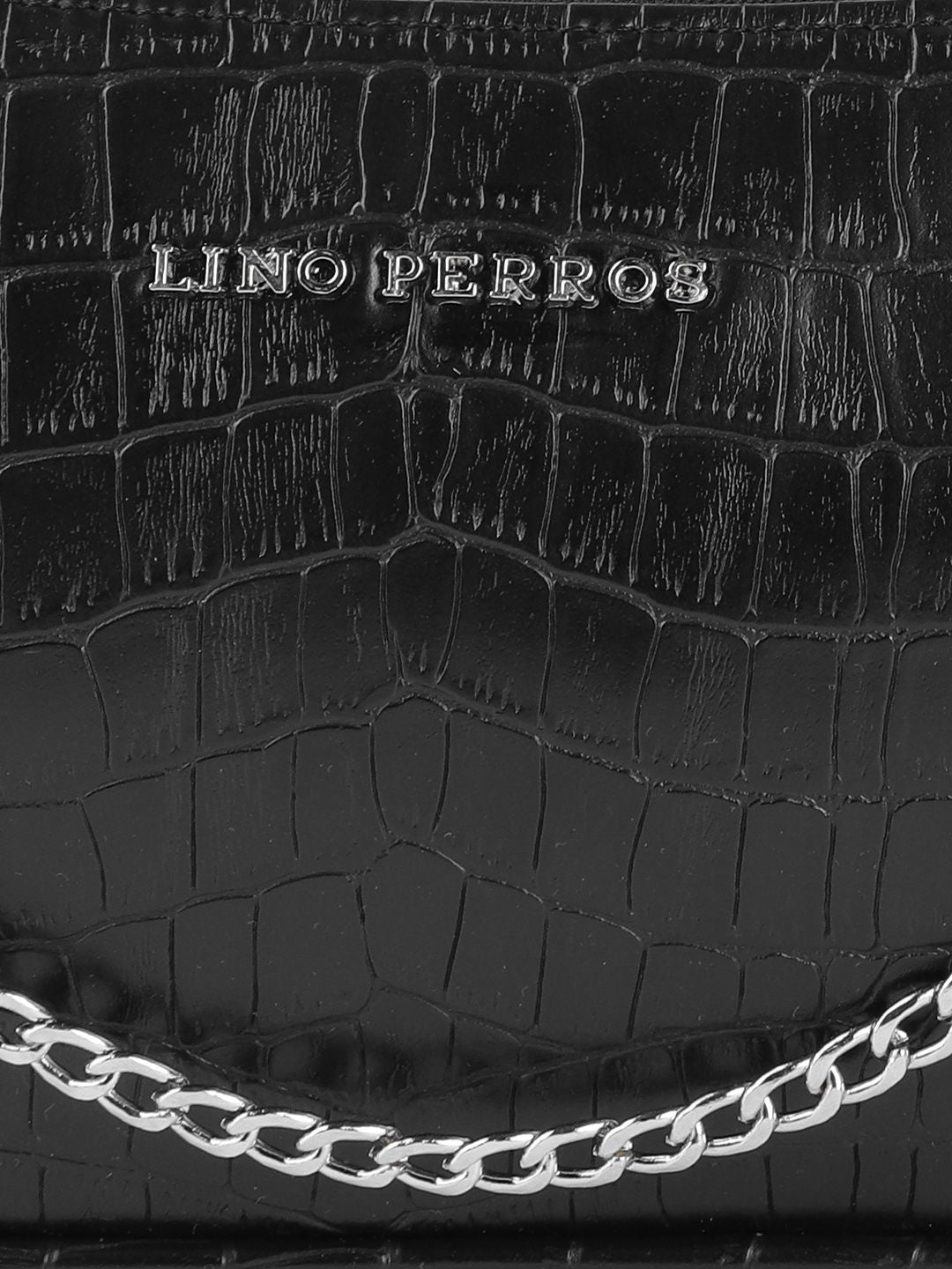 Lino Perros Black Croc Textured Baguette Bag