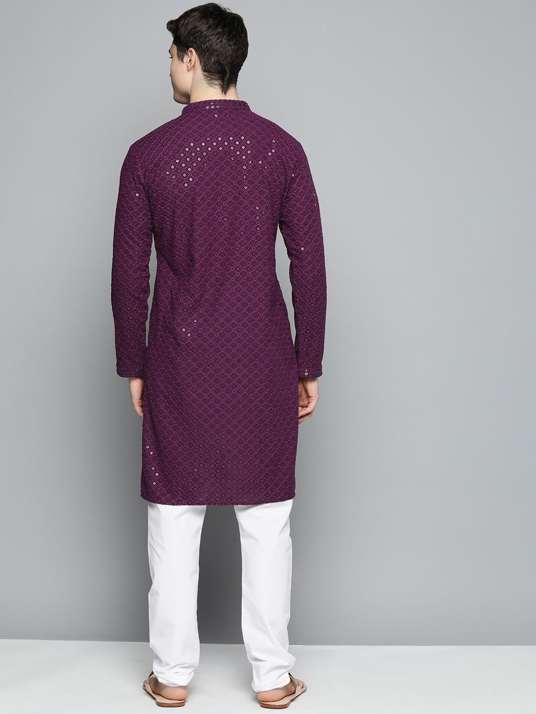 Jompers Men Floral Embroidered Chikankari Pure Cotton Kurta with Churidar