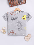 Happy Faces Boys Tom & Jerry Print Drop-Shoulder Sleeves Pure Cotton T-shirt