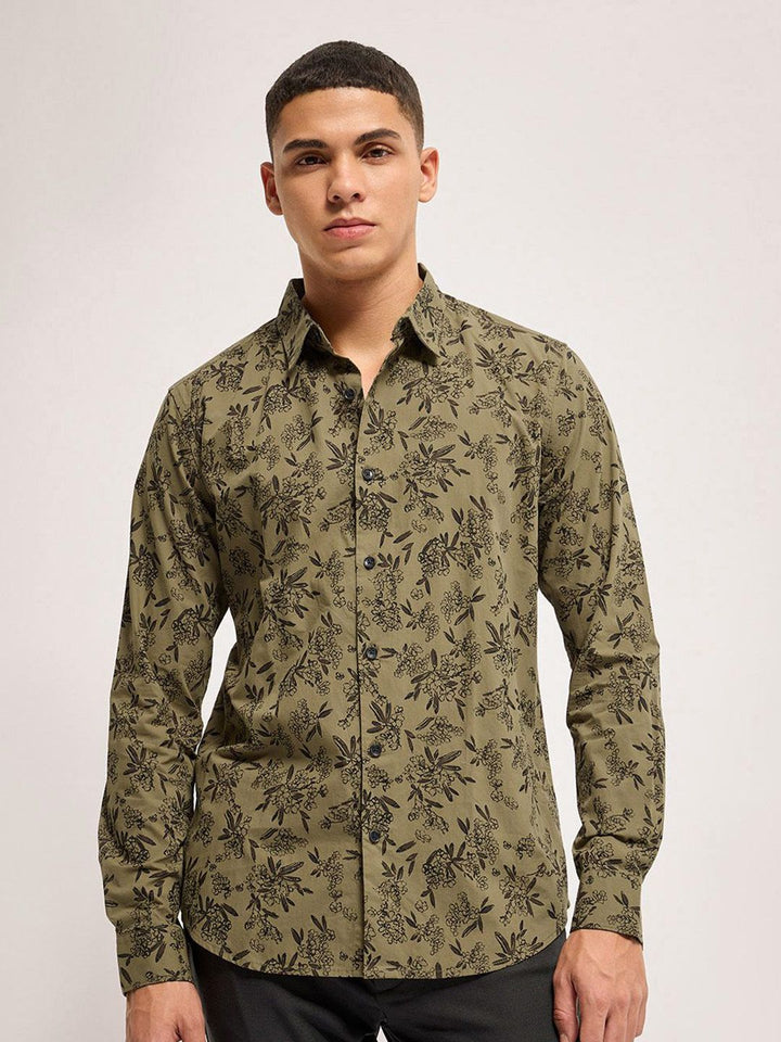 THE BEAR HOUSE Men Slim Fit Floral Printed Pure Cotton Casual Shirt