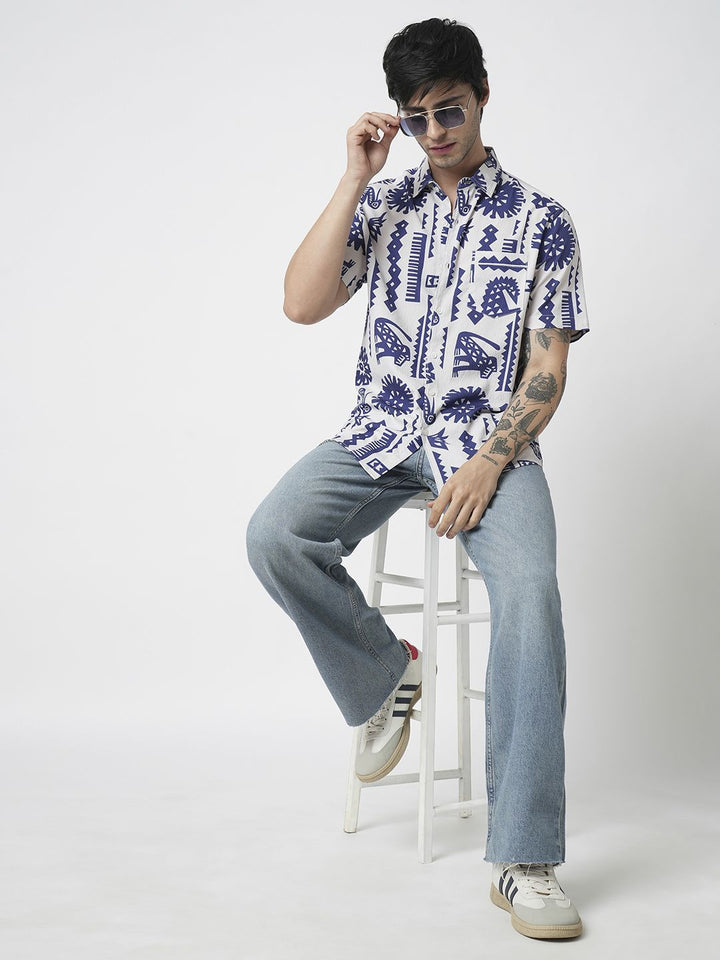 VASTRADO Men Classic Cutaway Collar Abstract Printed Slim Fit Casual Shirt