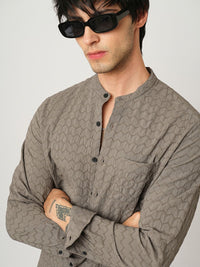 VASTRADO Men Classic Band Collar Textured Slim Fit Casual Shirt