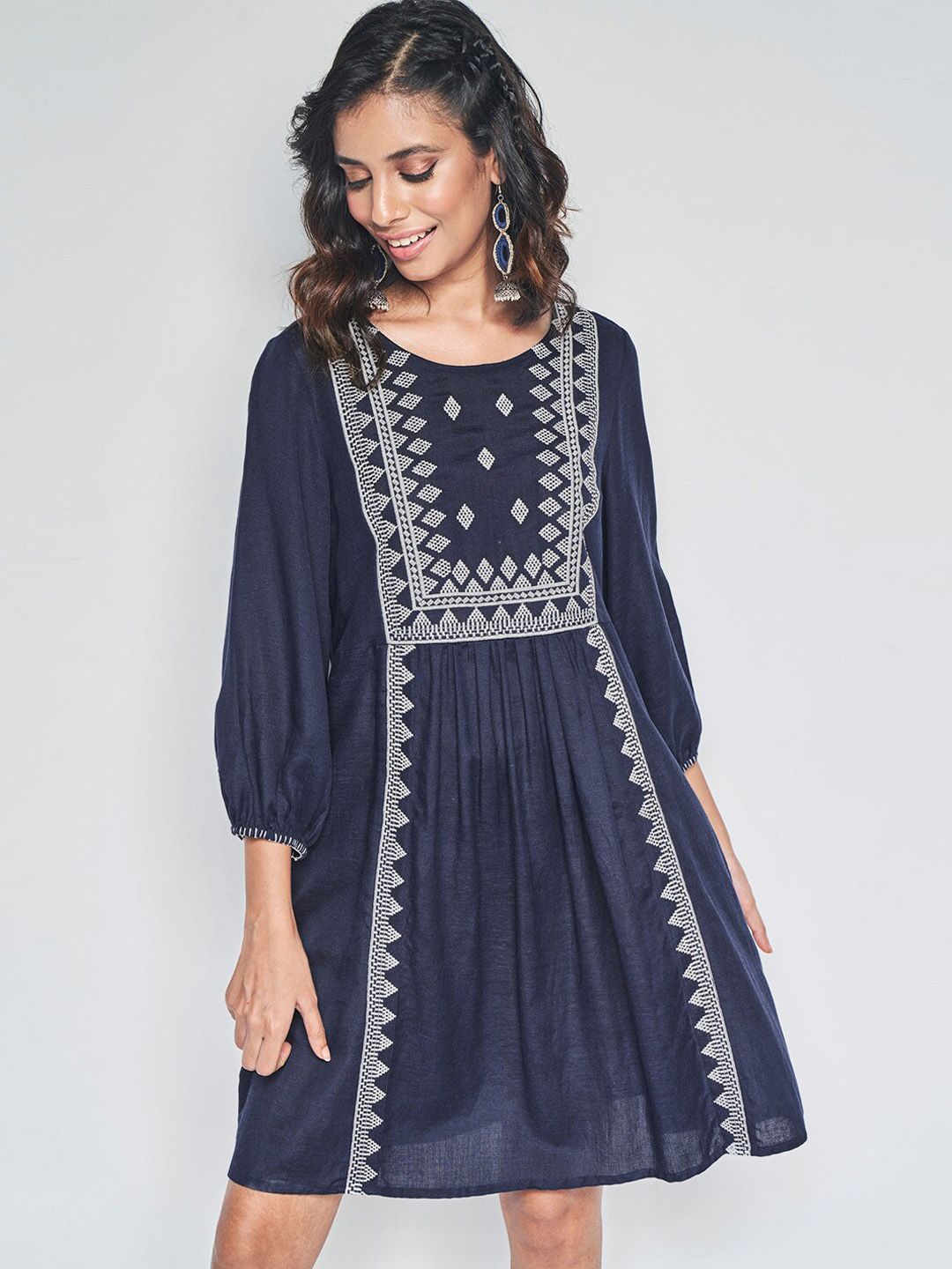 Global Desi Ethnic Motif Embroidered A-Line Ethnic Dress