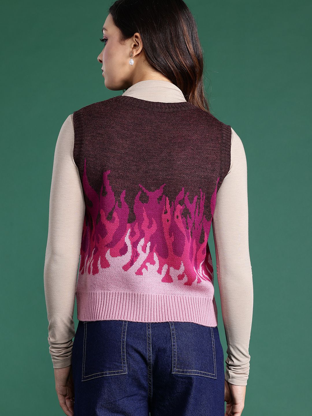 DressBerry Woven Design Acrylic Sweater Vest