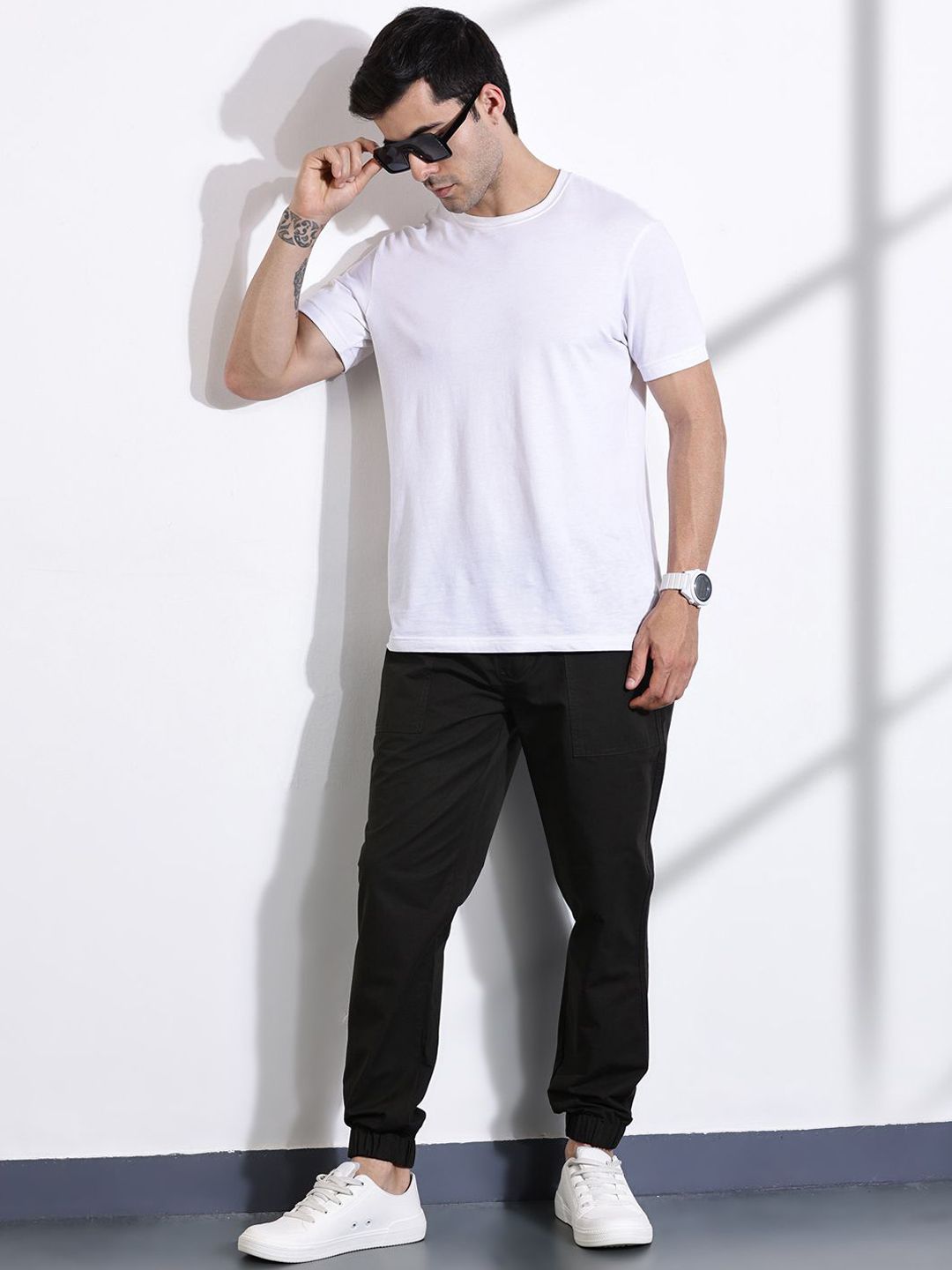 Thomas Scott Men Classic Slim Fit Mid-Rise Cotton Joggers Trousers