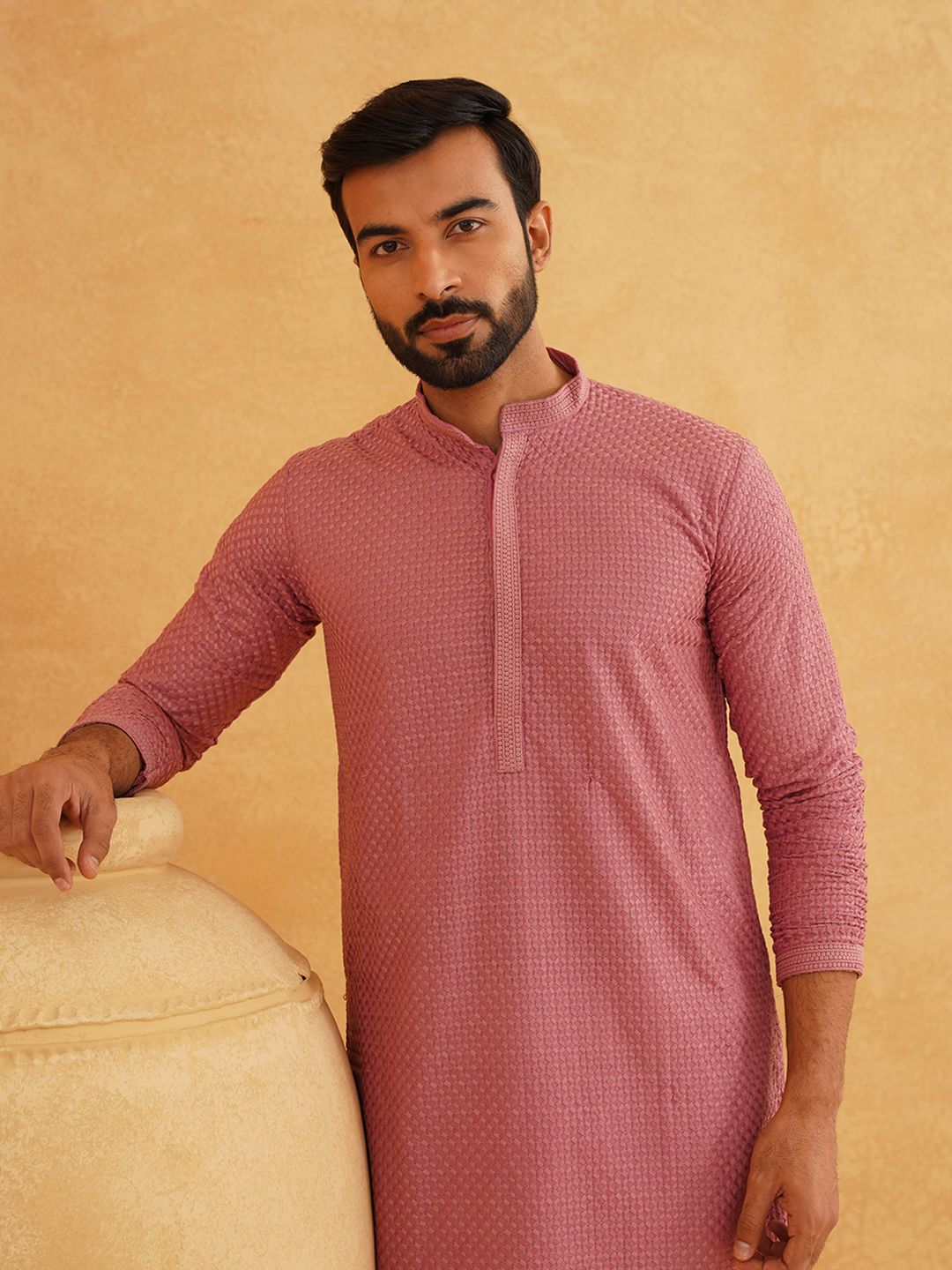 SOJANYA Geometric Embroidered Thread Work Pure Cotton Straight Kurta with Churidar