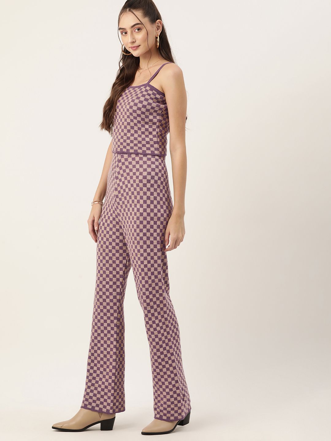DressBerry Women Pure Acrylic Checked Knitted Winter Co-Ords Set