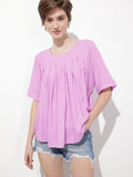 DressBerry Pastel Lilac Pleasing Pleated Flared Top