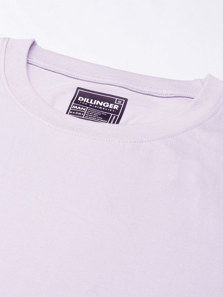 DILLINGER Men Lilac Solid Pure Cotton Drop-Shoulder Sleeves Oversized Fit T-shirt