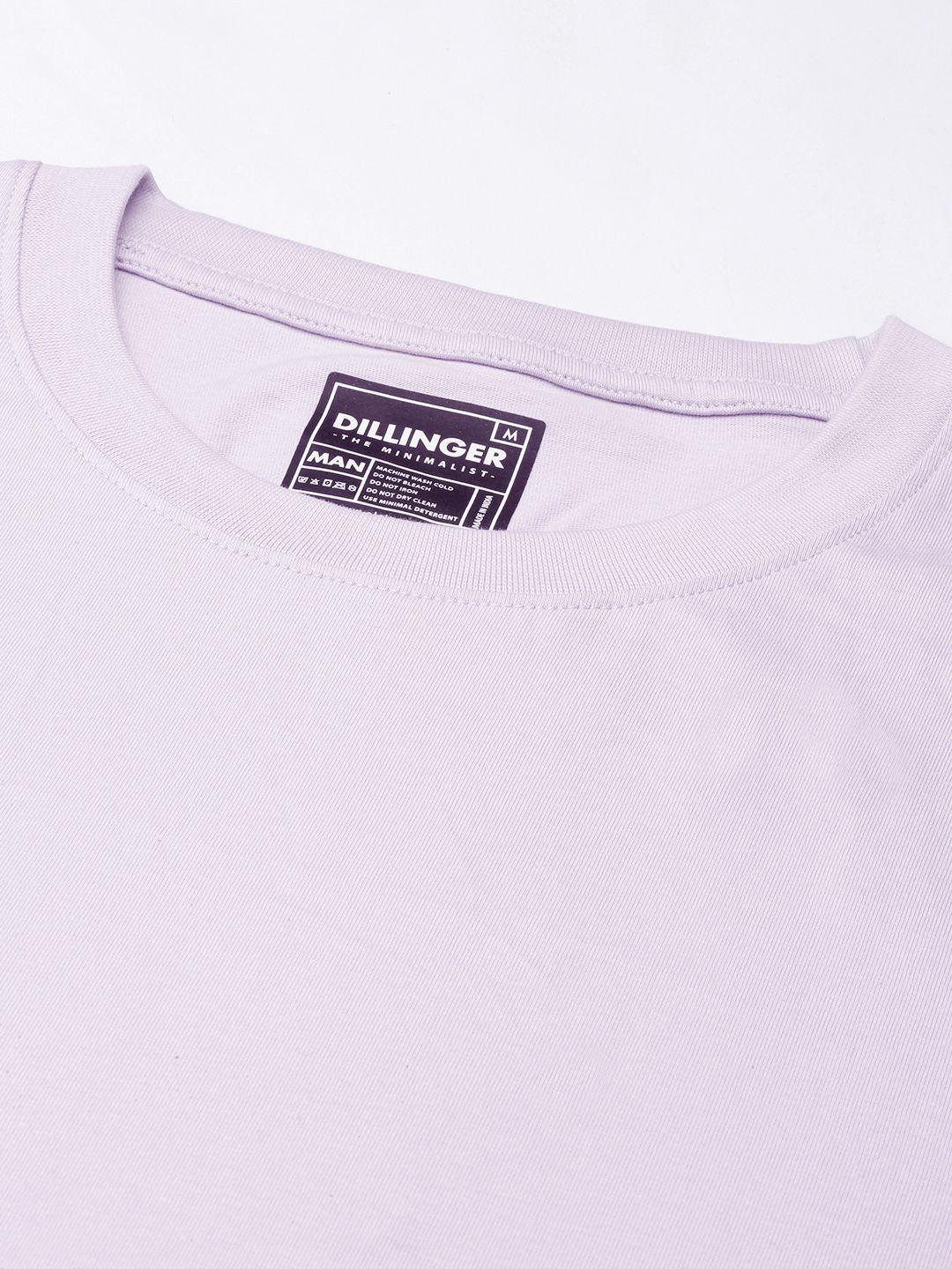 DILLINGER Men Lilac Solid Pure Cotton Drop-Shoulder Sleeves Oversized Fit T-shirt