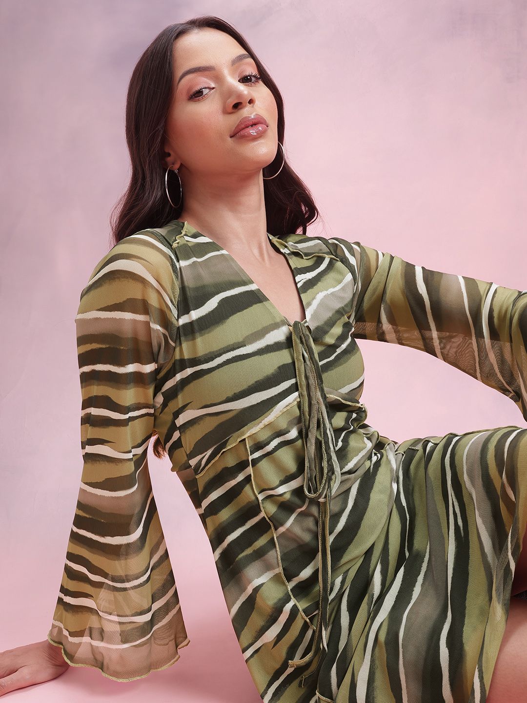 DressBerry Printed Tie-Up Net A-Line Dress