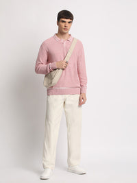 THE BEAR HOUSE Self Design Polo Collar Pure Cotton T-shirt