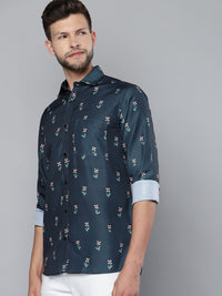 DENNISON Men Navy Blue Smart Slim Fit Floral Printed Formal Shirt