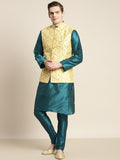 SOJANYA Men Green Ethnic Motifs Embroidered Thread Work Kurta with Churidar