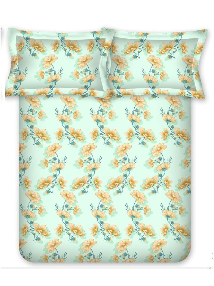 BOMBAY DYEING Beige & Green Floral Cotton 140 TC Queen Bedsheet Set-2.28 m X 2.54 m