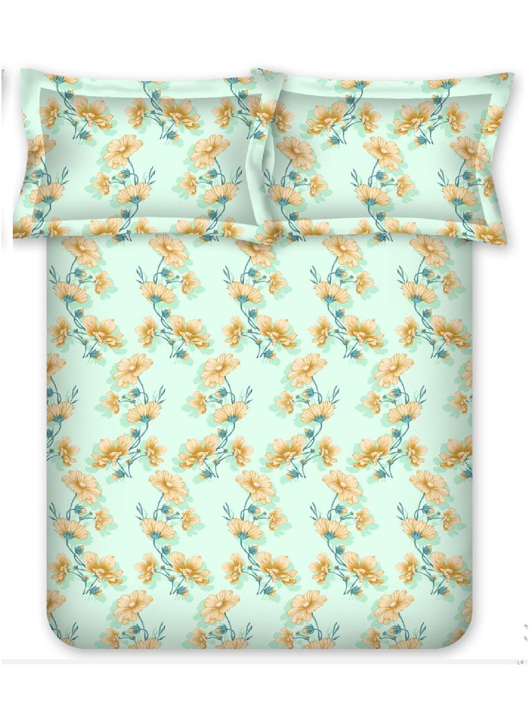 BOMBAY DYEING Beige & Green Floral Cotton 140 TC Queen Bedsheet Set-2.28 m X 2.54 m
