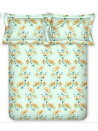 BOMBAY DYEING Beige & Green Floral Cotton 140 TC Queen Bedsheet Set-2.28 m X 2.54 m