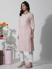 W Floral Yoke Design Thread Work Straight Kurta