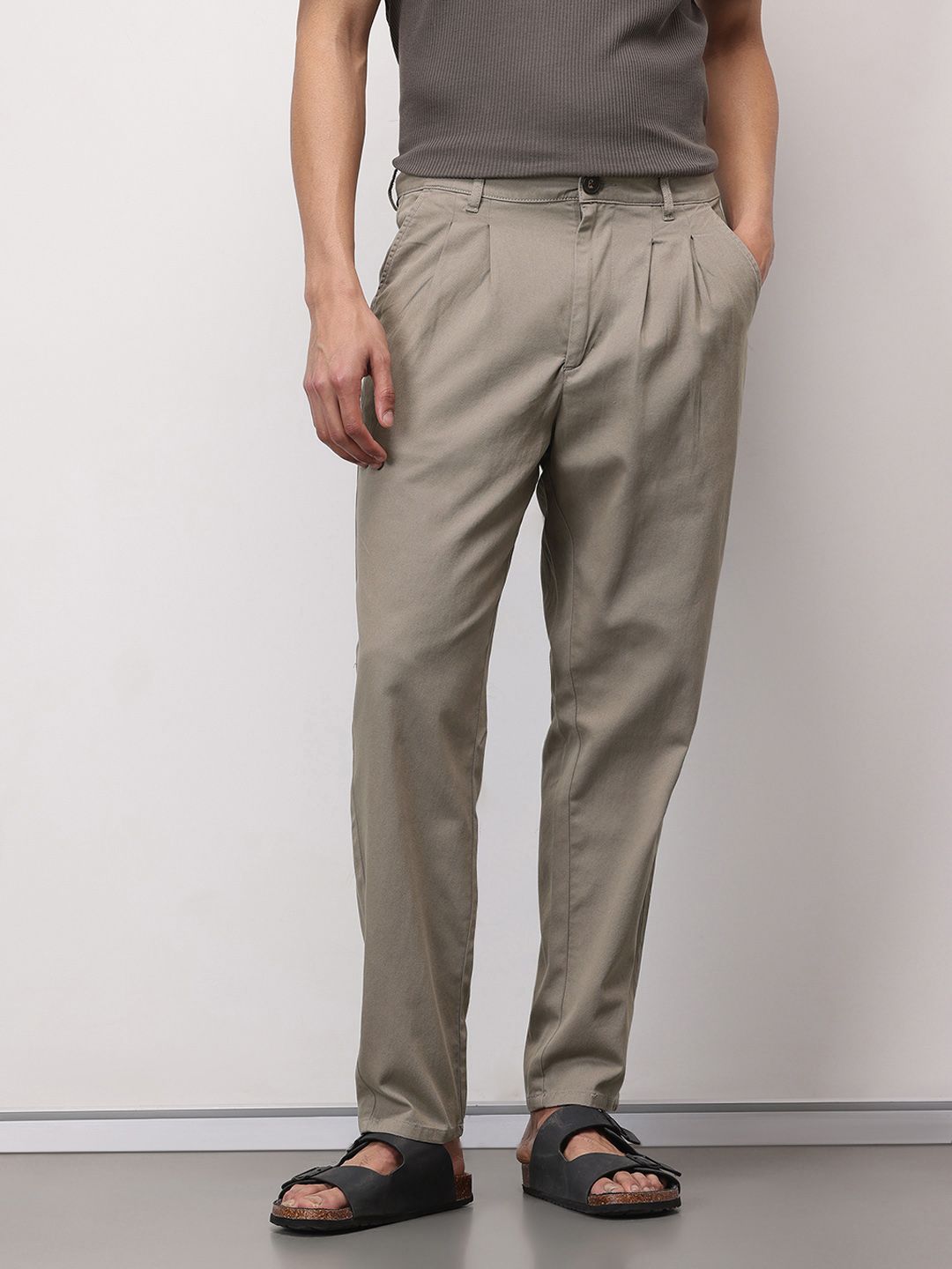 ether 365 Essentials Men Tapered Fit Pleated Chinos Trousers