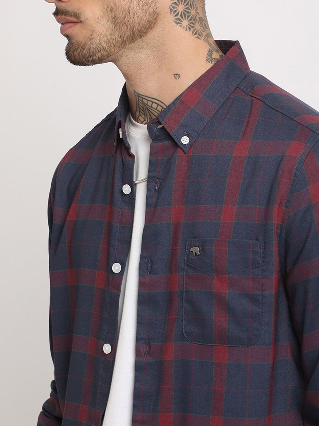 THE BEAR HOUSE Slim Fit Checked Button-Down Collar Casual Shirt