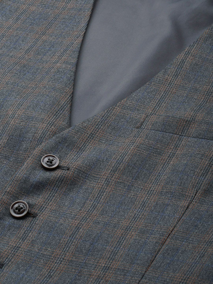 Park Avenue Checked Single Breasted Slim Fit 3-Peice Formal Suit