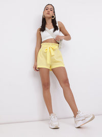 DressBerry Women Sunkissed Striped Paperbag Waist Shorts With Fabric Belt