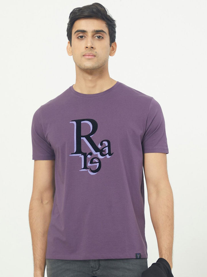 RARE RABBIT Men Cero Typography Printed Slim Fit Cotton T-Shirt