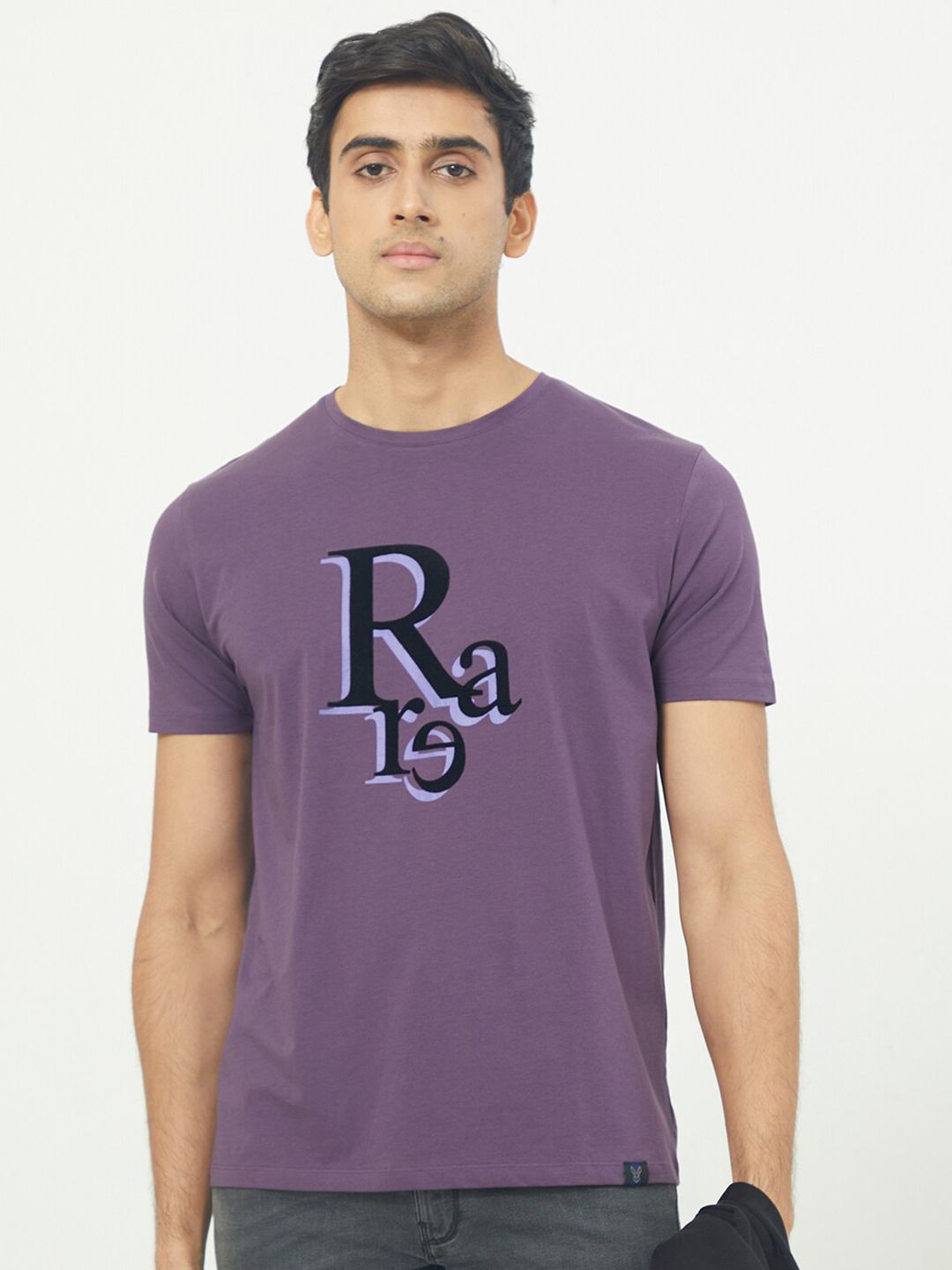 RARE RABBIT Men Cero Typography Printed Slim Fit Cotton T-Shirt